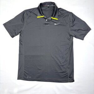 Tiger Woods Collection Nike Dri-Fit Gray Golf Snap Button Vented Polo Mens Med